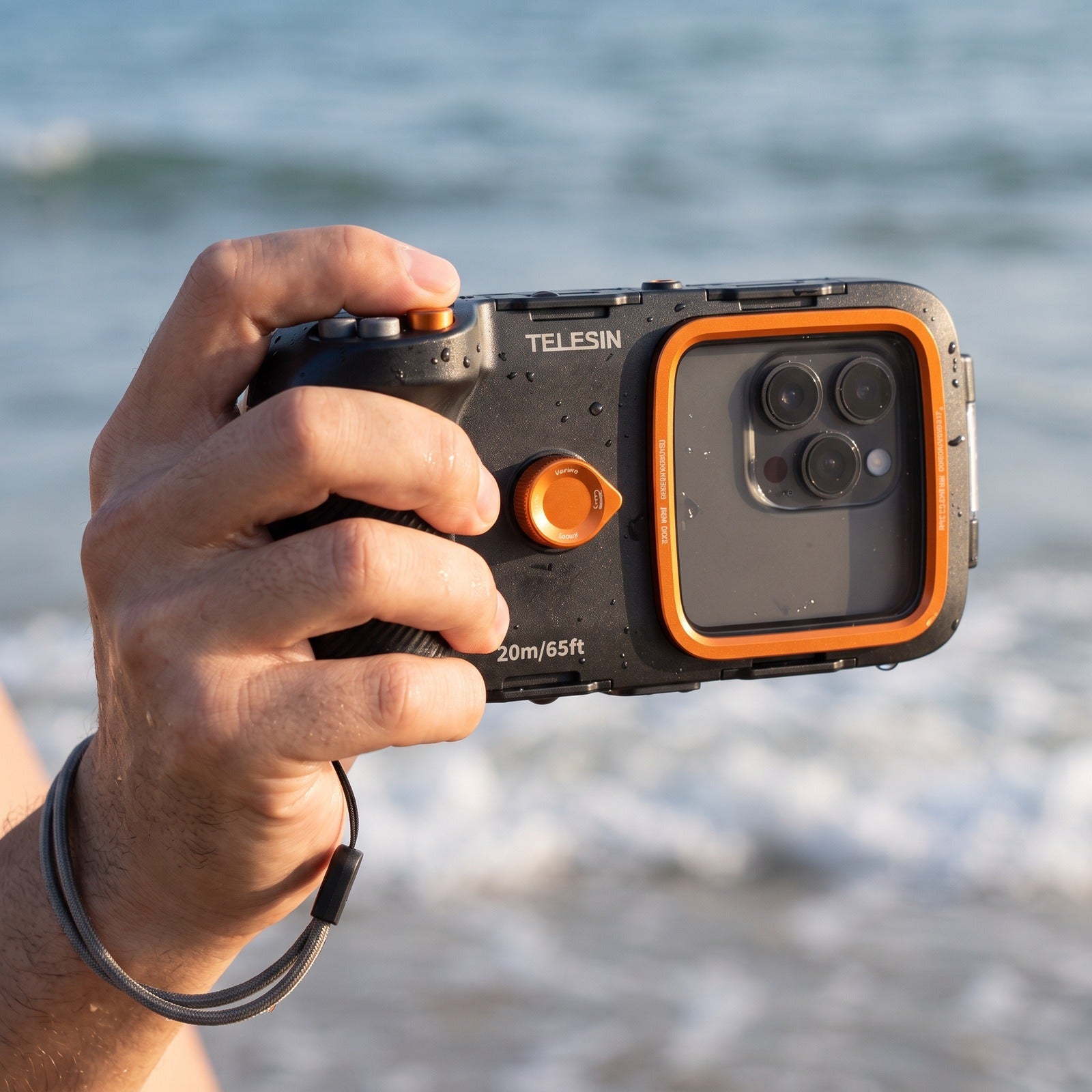 Close view of the Tideglass grip and physical camera controls