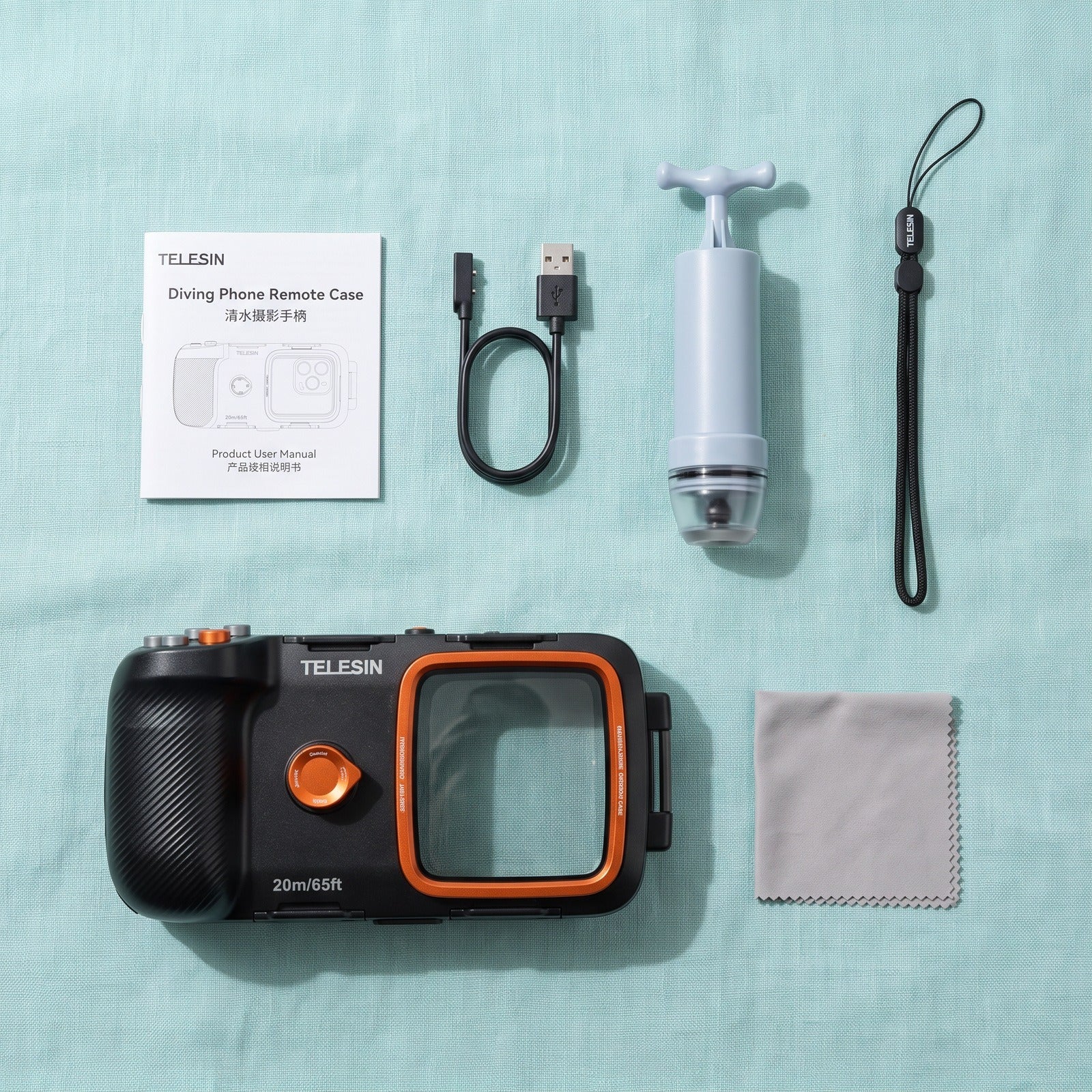 Tideglass housing, pump, cable, rope, cloth and manual